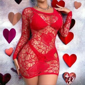 Long-Sleeve l Heart l Mesh Top, Dress. Intimate, Cover-up l OS Mod Stretch Nwot
